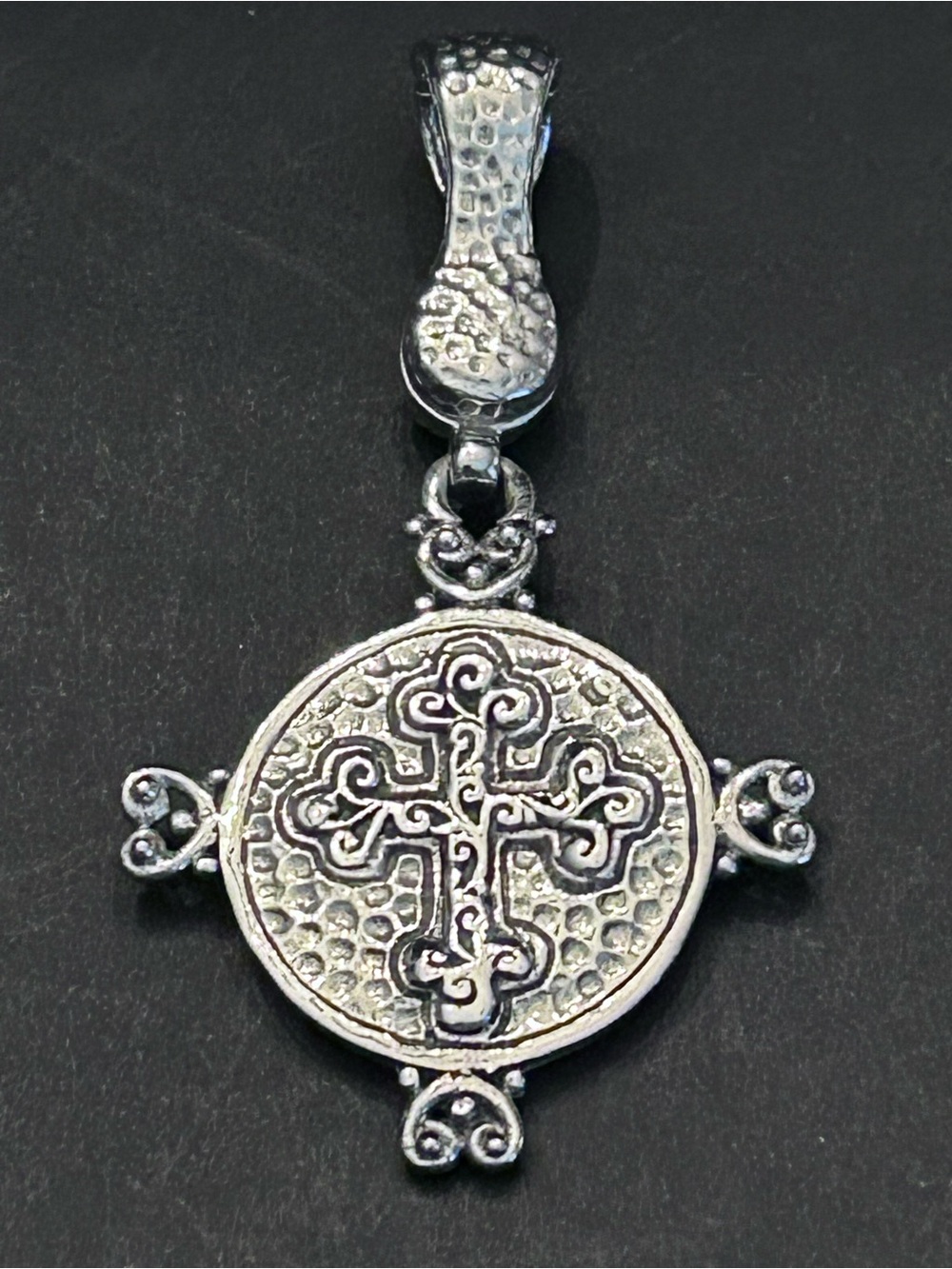 Artisans of Bali Solid 925 Sterling Silver Beaded Cross Enhancer Pendant - Picture 2 of 8